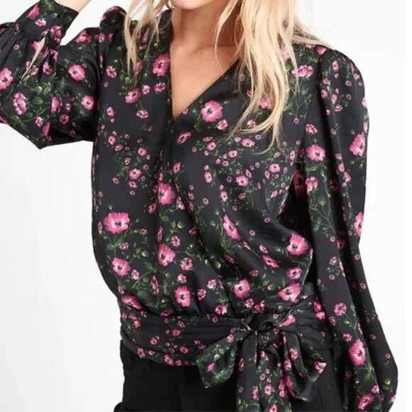 Banana Republic Floral Satin Wrap Top - Picture 2 of 13